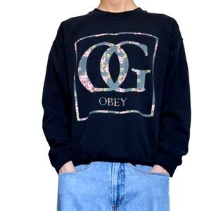 Obey 90s Y2K Floral Big Logo Sweatshirt Black Size Small Unisex